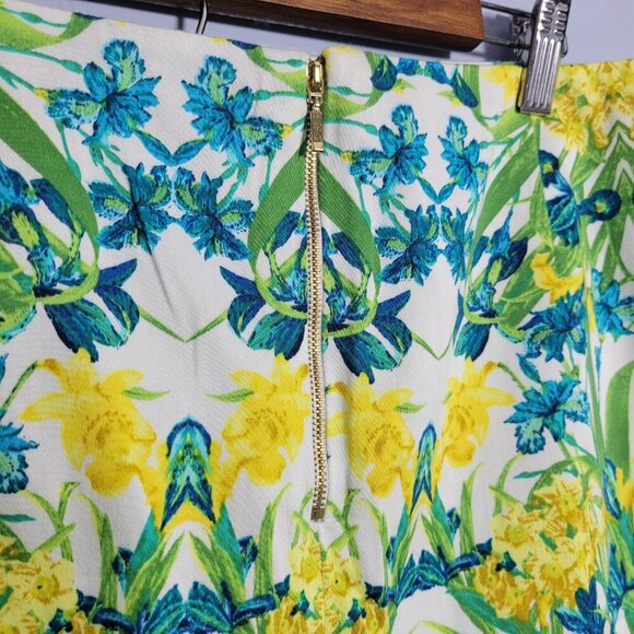 Unbranded Altered Size 16 Yellow Green Colorful Floral Zip Knee Length Skirt - Picture 4 of 7
